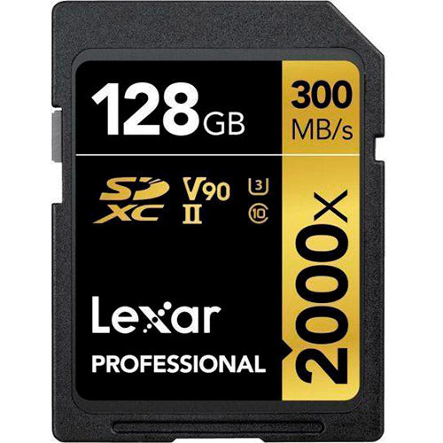 Lexar Tarjeta de memoria SDXC profesional de 128 GB, 2000x, UHS-II, C10, U3, V90, video Full-HD y 8K, lectura de hasta 300 MB/s, para cámaras DSLR,